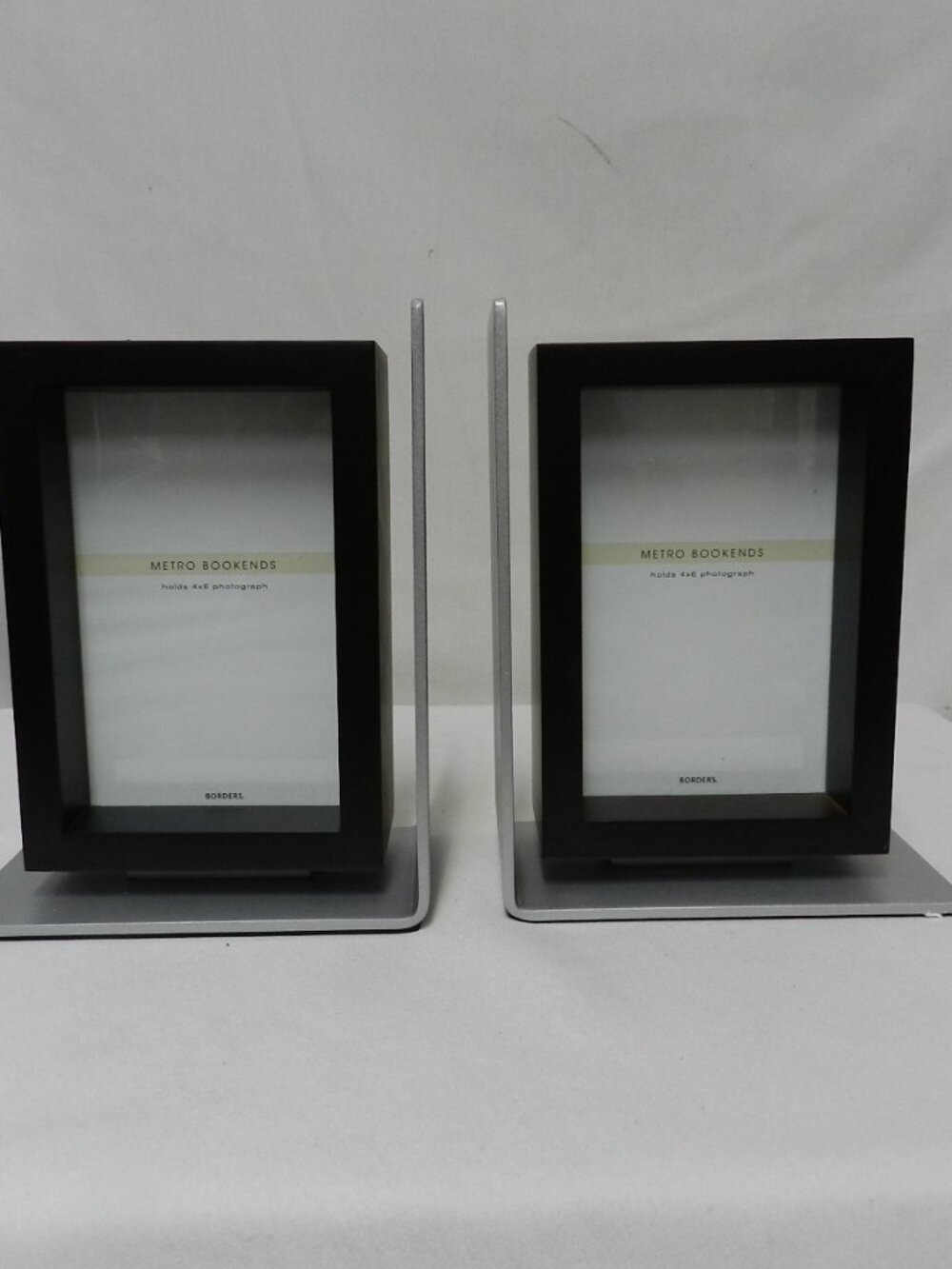 Metro Bookends Dark Wood & Silver w/ built in 4 x 6 Picture Frames NEW